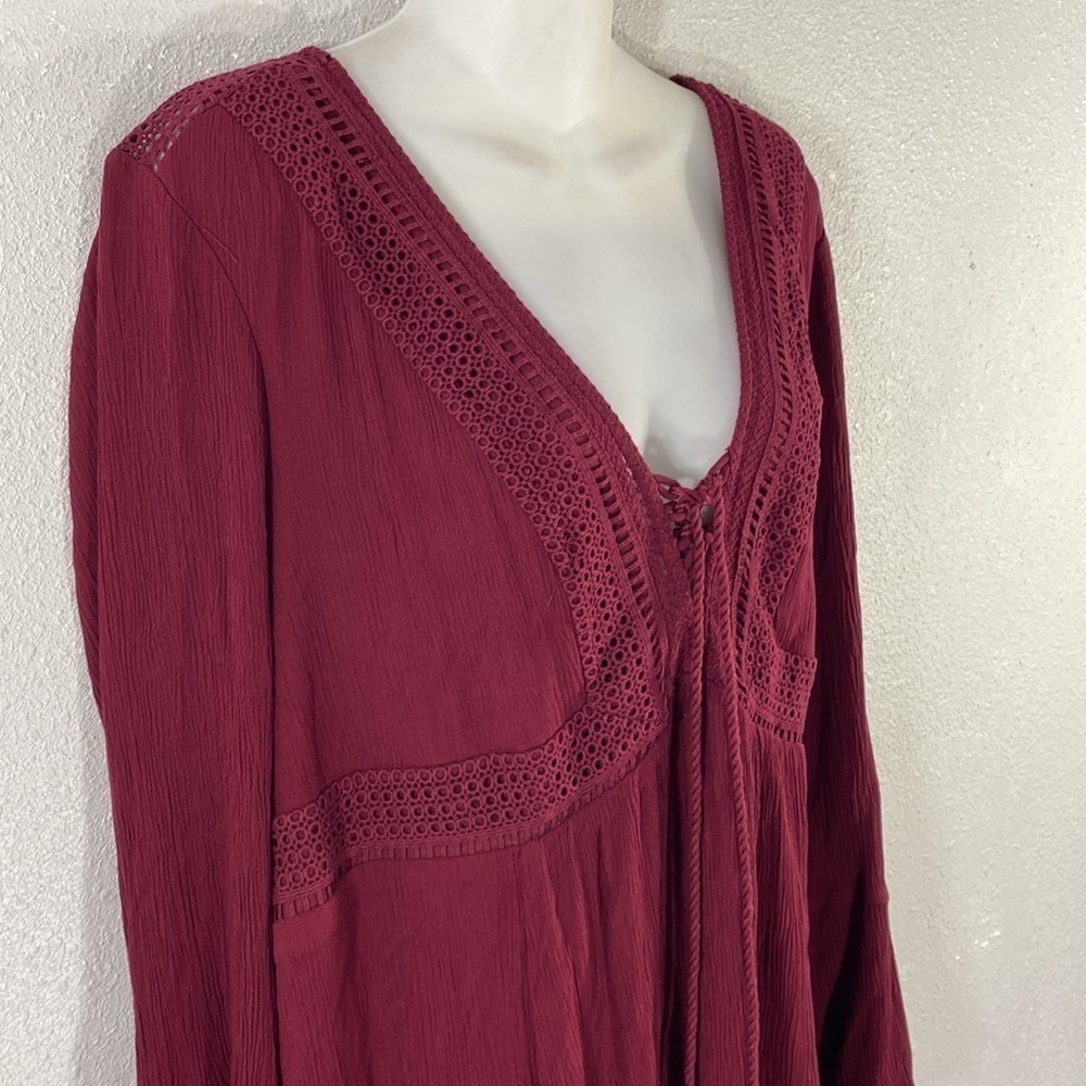Torrid Zinfandel Burgundy Mini Gauze Lace-Up Skater Dress 2 2X 18 20 RR14 - Picture 7 of 16